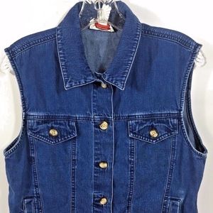 Talbots Retro Indigo Blue Button Up Denim Vest